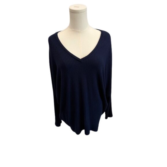 White House Black Market Navy Blue Ribbed V-Neck Sweater M - Picture 5 of 6